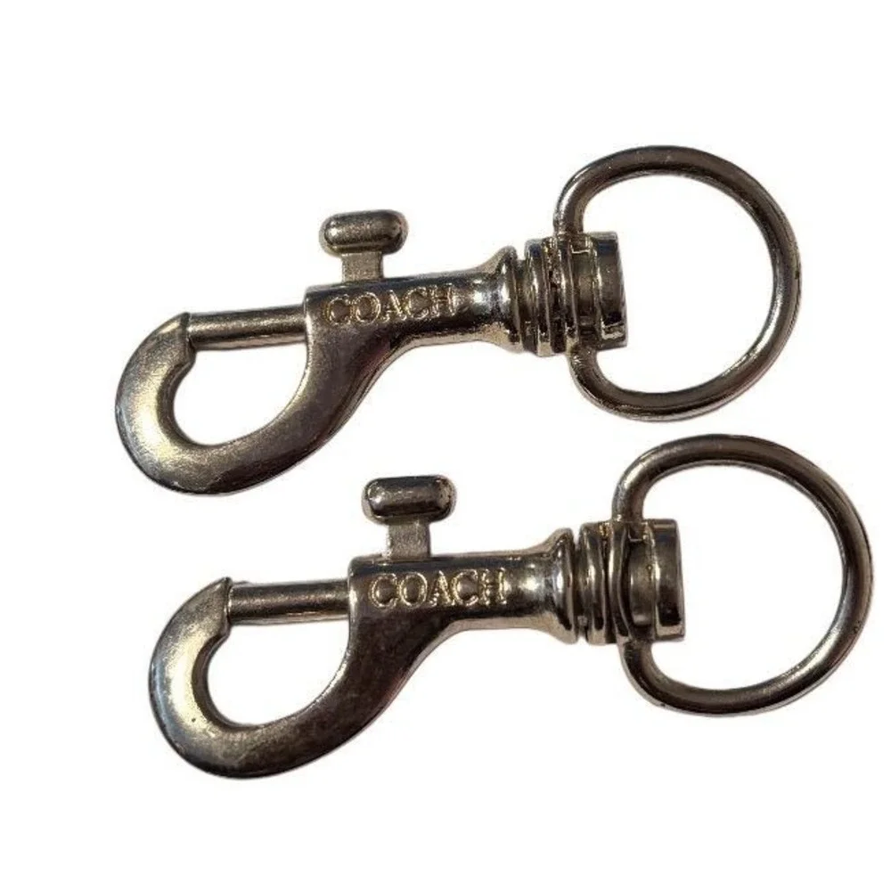 Coach Silver Tone Leather Bag Purse Strap Clips Swivel Clasps Set of‎ 2